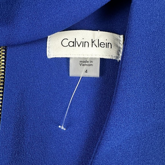 Calvin Klein Dress Womens 4 Blue Sleeveless Mock Neck Sheath Zip Back Party NWT - Picture 3 of 8